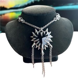 Black onyx gemstone spike st valentine gothic heart stainless steel necklace